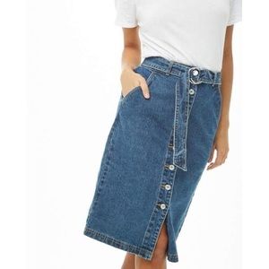 Belted Denim Midi Skirt